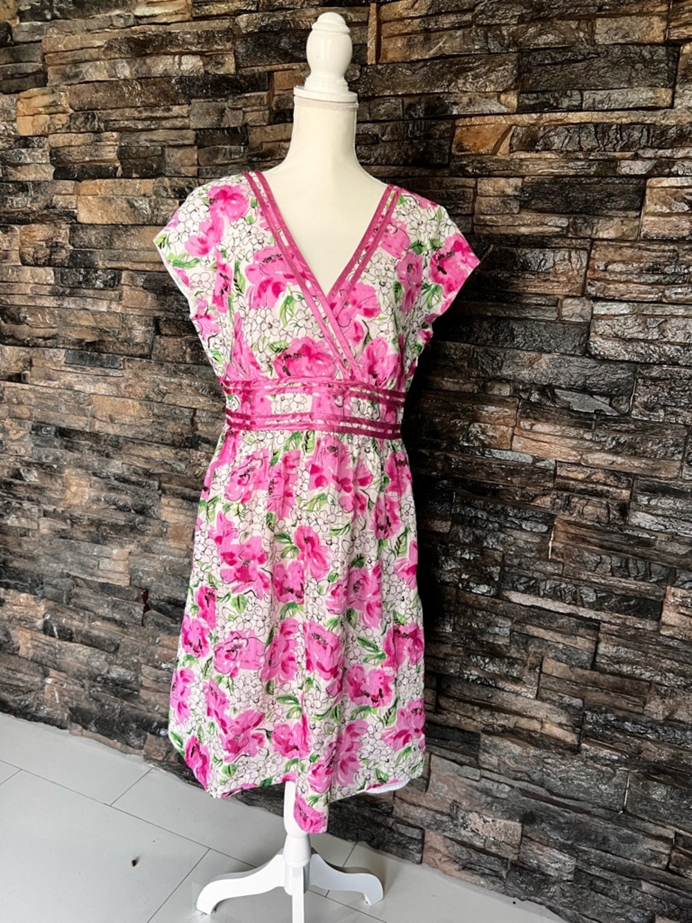 Coldwater Creek Pink Floral V-Neck Sundress